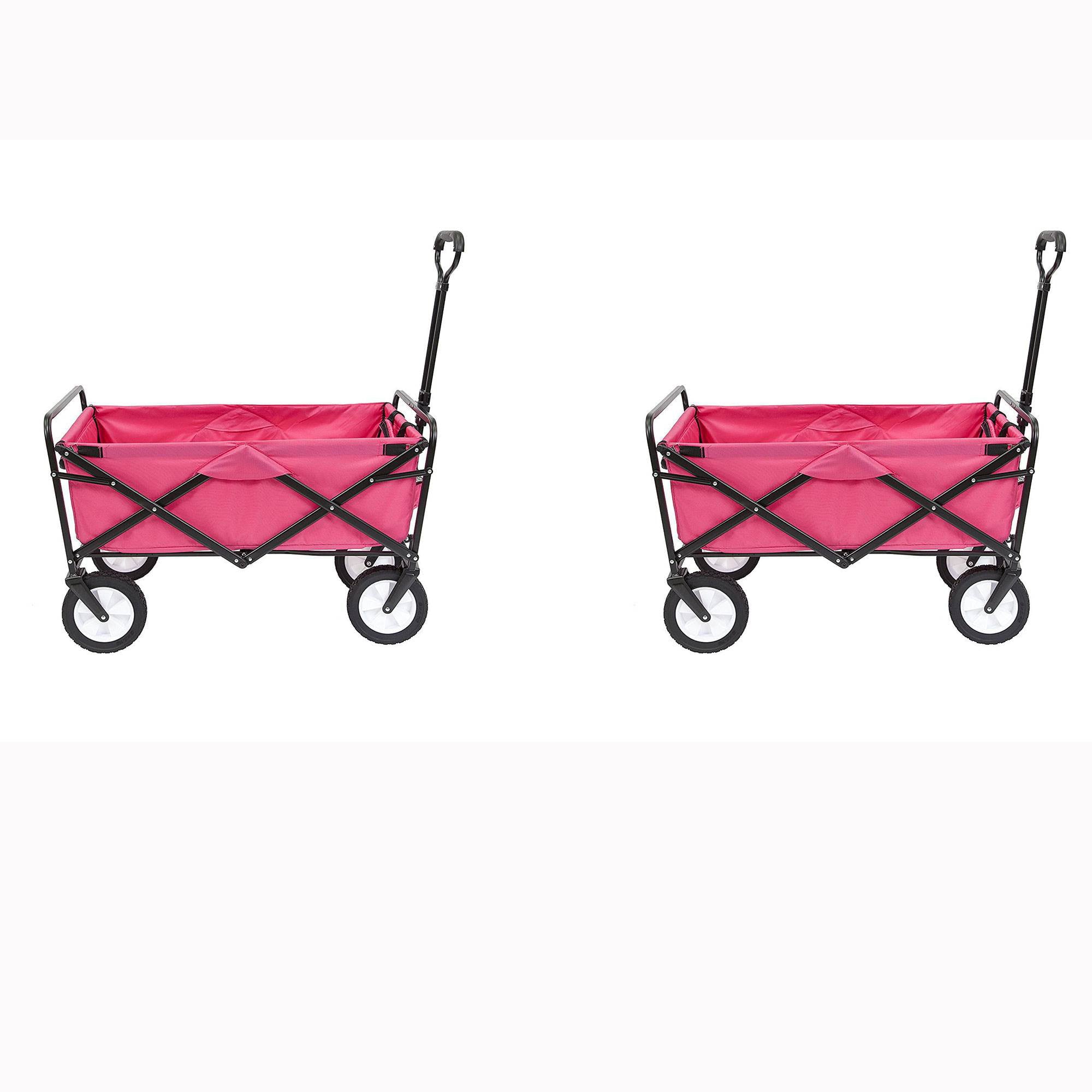 Mac Sports Collapsible Folding Outdoor Garden Utility Wagon Cart, Pink (2 Pack)