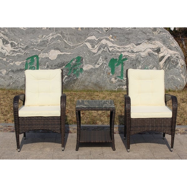 3-Pieces Outdoor Patio Furniture Sets for 2， Wicker Rattan Sectional Conversation Set with 2 Chairs and 1 Table with Seat Cushions - Overstock - 37426767