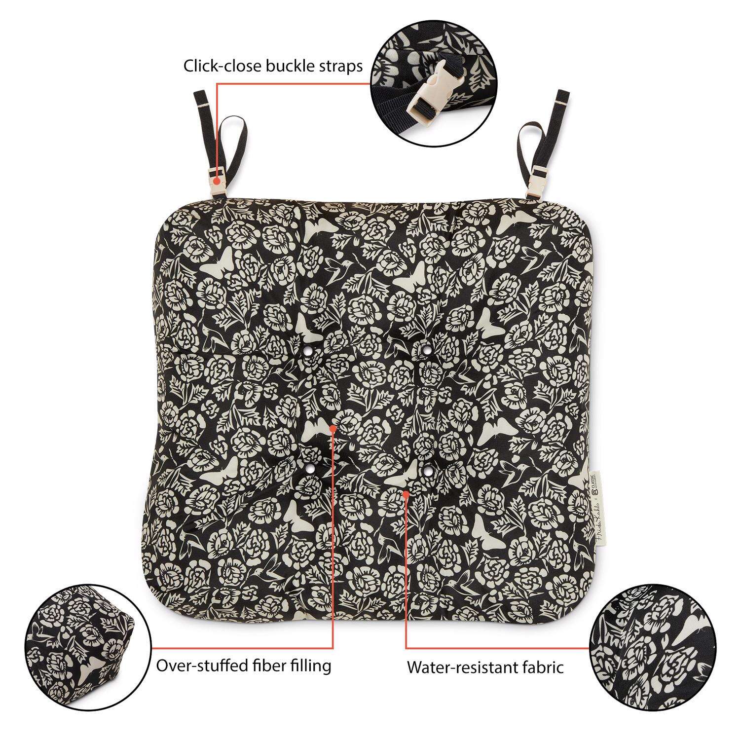 Classic Accessories Frida Kahlo Black/White Flores Eternas Polyester Chair Cushion 5 in. H X 19 in.