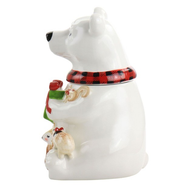 Gibson Home Polar Friend Durastone 8 5in Holiday Cookie Jar In White And Multi