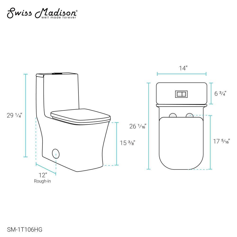 Swiss Madison Concorde 1-piece 1.11.6 GPF Dual Flush Square Toilet in Glossy White with Brushed Gold Hardware Seat Included SM-1T106HG