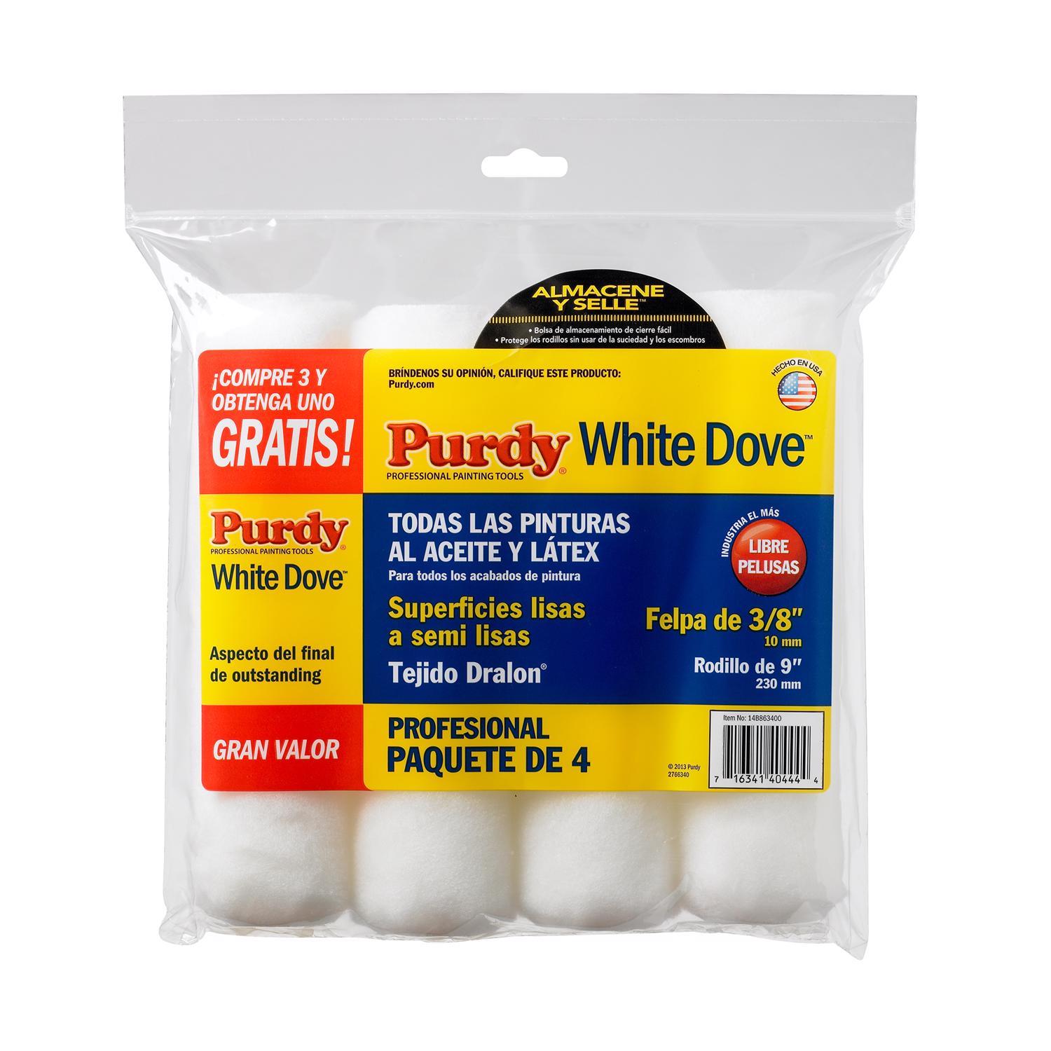 Purdy White Dove Woven Dralon Fabric 9 in. W X 3/8 in. Paint Roller Cover 4 pk