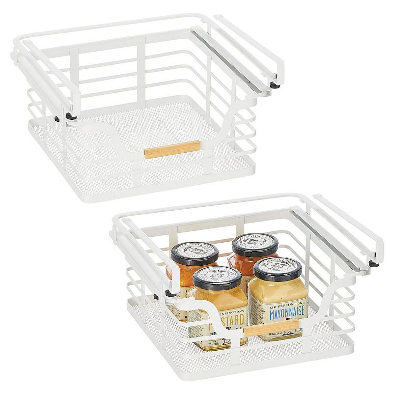 mDesign 11.32 Metal Wood Handle Kitchen Under Shelf Storage Baskets - 2 Pack