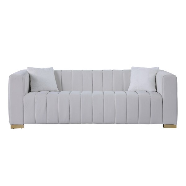 3-Seat Velvet Sofa with Pillows