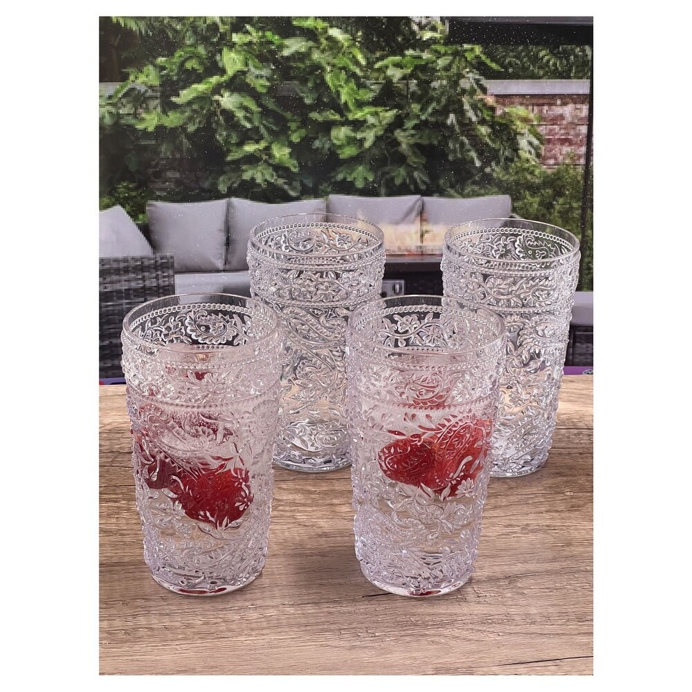 LeadingWare Paisley Acrylic Glasses Drinking Set of 4 (17oz)  Plastic Water Drinking Glasses  Cocktail Glasses  Drinkware Set