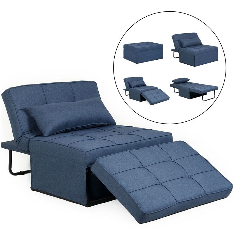 Pemberly Row Modern Fabric 4-in-1 Adjustable Folding Sofa Chair Bed in Blue