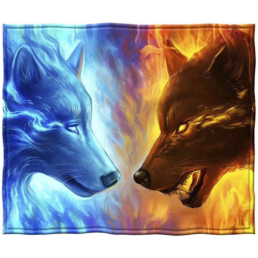 Fire and Ice Wolves Super Soft Plush Fleece Throw Blanket