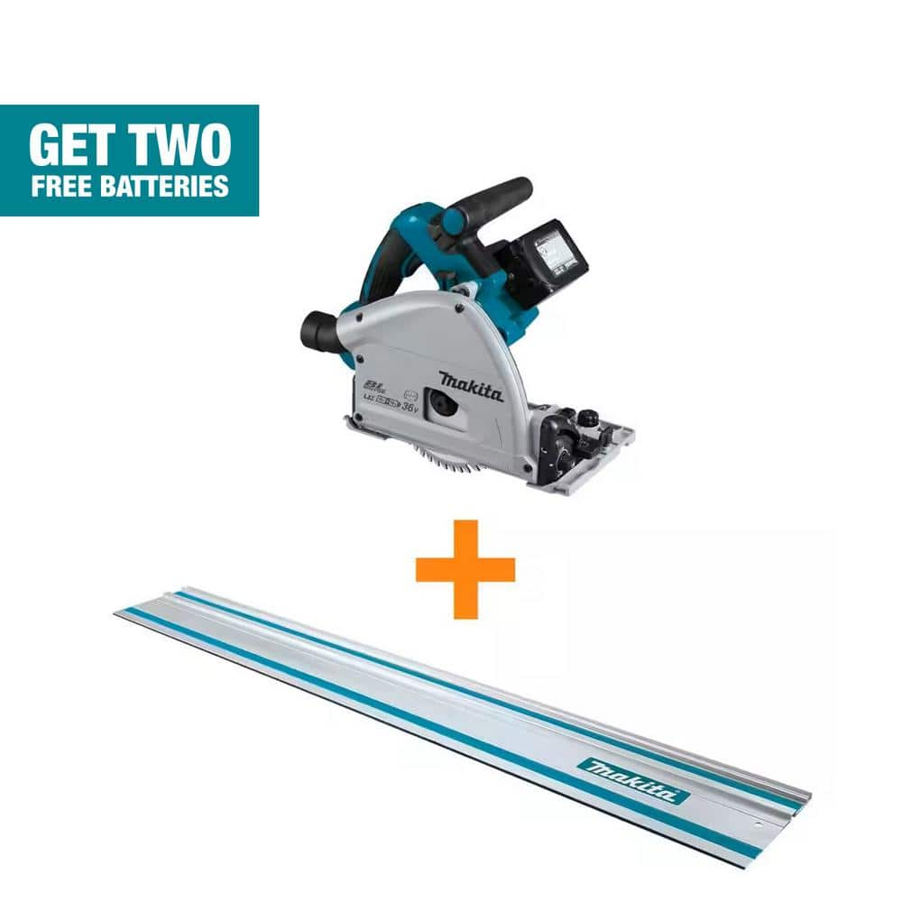 Makita 18V X2 LXT (36V) Lithium-Ion Brushless Cordless 6.5 in. Plunge Circular Saw Kit (5.0Ah) with bonus 55 in. Guide Rail XPS01PTJ1943685