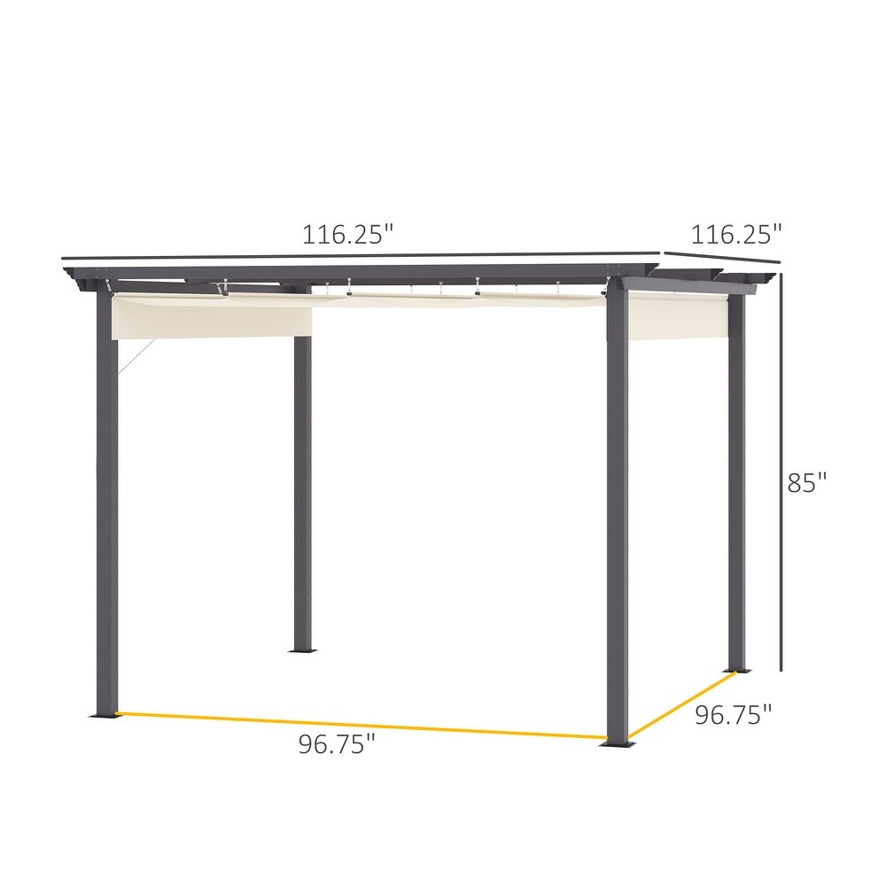 Outsunny 10' x 10' Retractable Pergola Canopy Patio Gazebo Sun Shelter with Aluminum Frame for Outdoors  Cream White