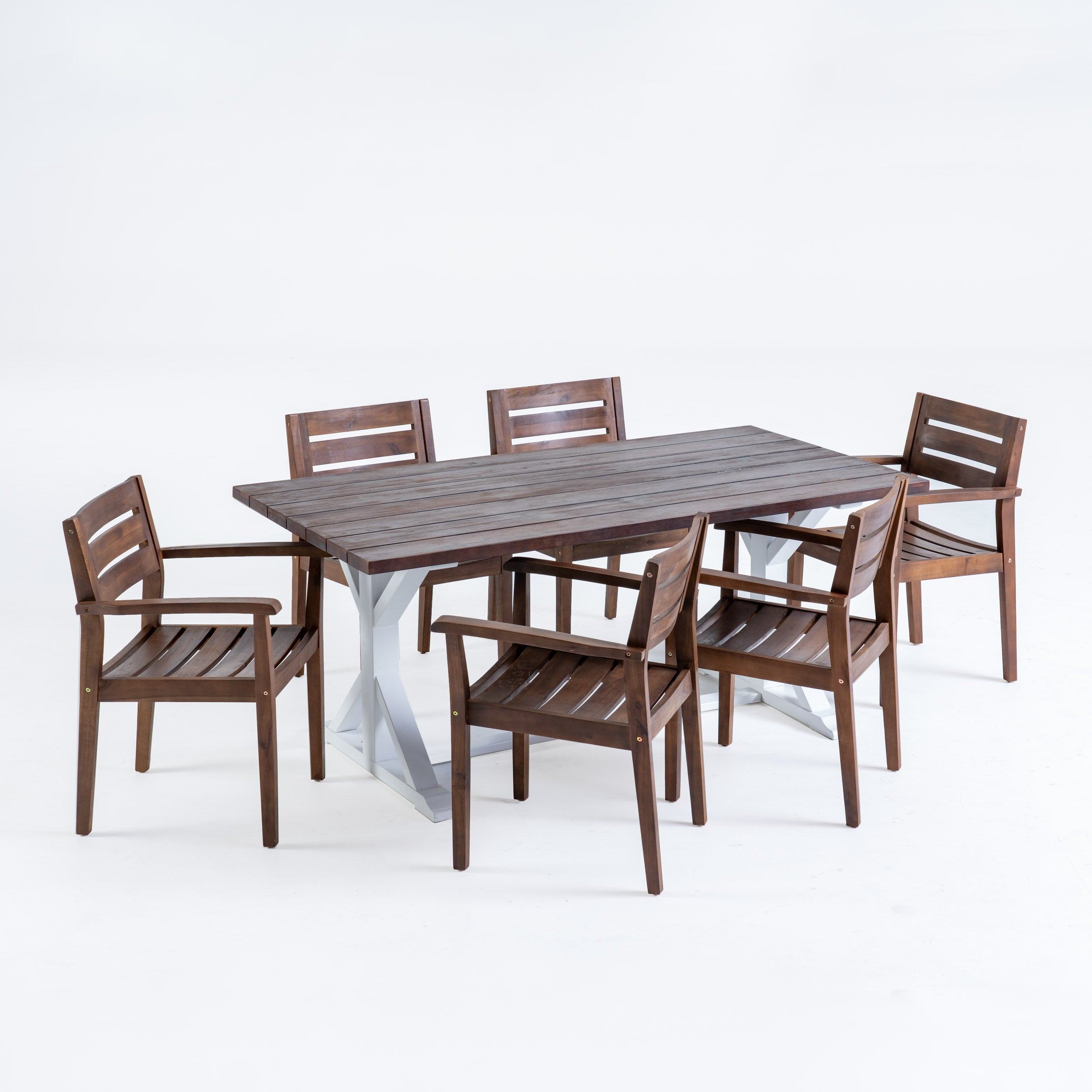 Ayrton Outdoor Rustic Acacia Wood 7 Piece Dining Set