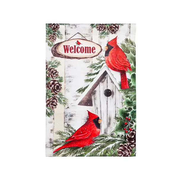 Evergreen Enterprises Wood Birdhouse with Cardinals Flag