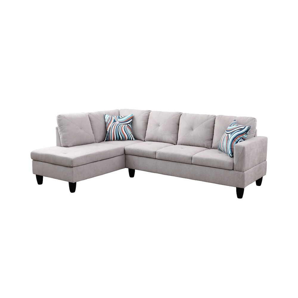 3 Pieces Sectional Sofa Set Grey White Flannel Living Room Sofa Set