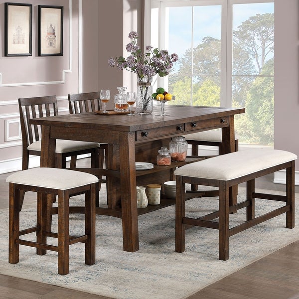 Furniture of America Deblynn Rustic Oak Fabric Counter Stool (Set of 2)