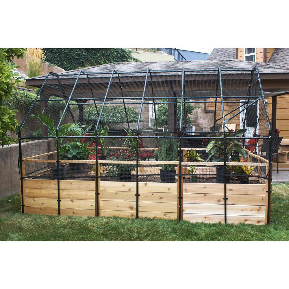 Outdoor Living Today 8 ft. x 12 ft. Cedar Wood Garden in A Box with Bird Net Cover KIT rb812-bno