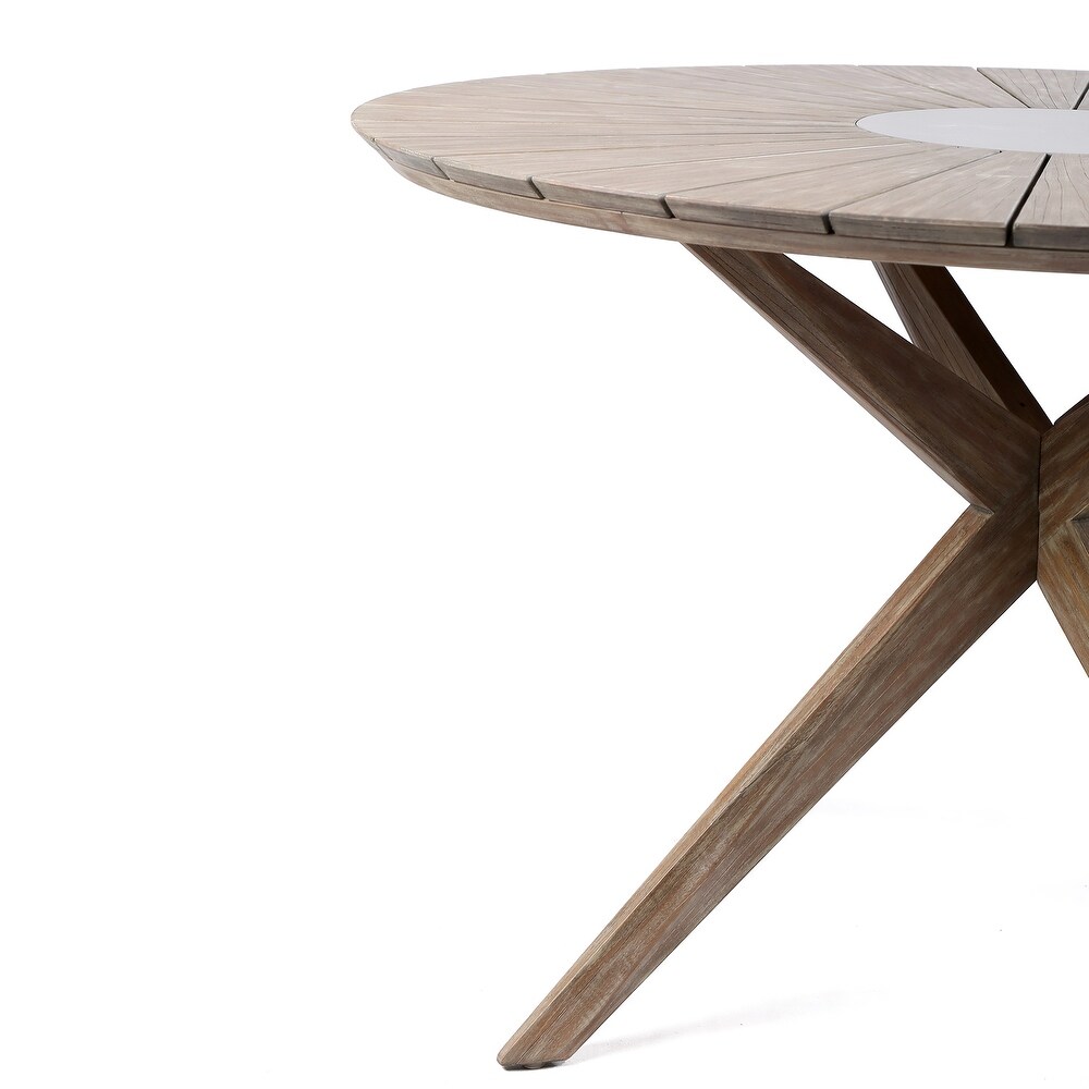 Sachi Eucalyptus Solid Wood Round Outdoor Dining Table with Concrete Accent