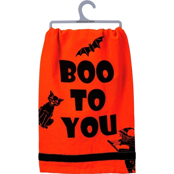 Boo To You Witch and Black Cat Halloween Kitchen Dish Towel