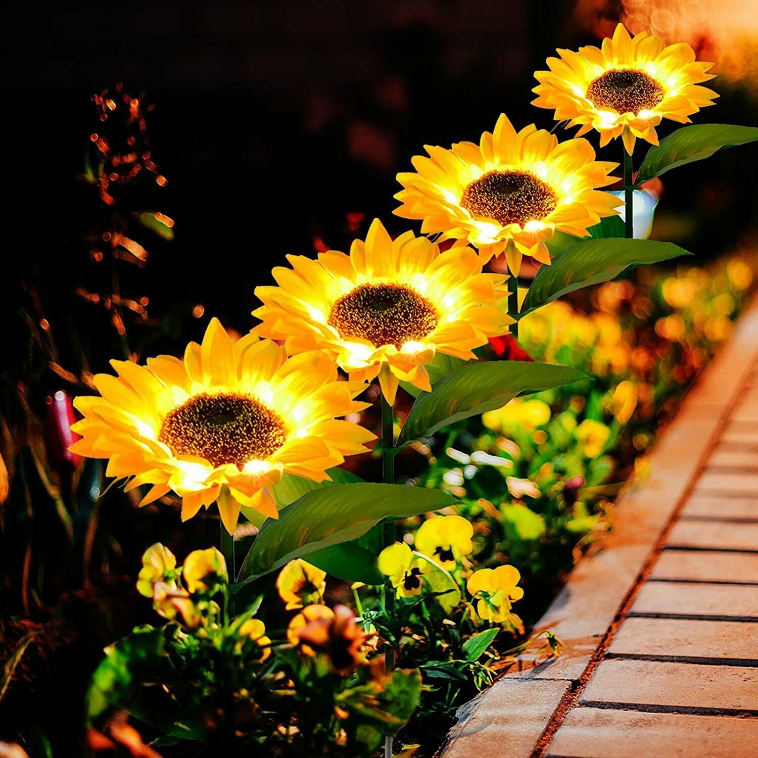 EpicGadget Outdoor Solar Garden Sunflowers Solar Lights - Outdoor LED Lighting Waterproof Flowers Garden Decorative Stake Light for Walkway Pathway Backyard Christmas Decoration Parties (2 Pieces)