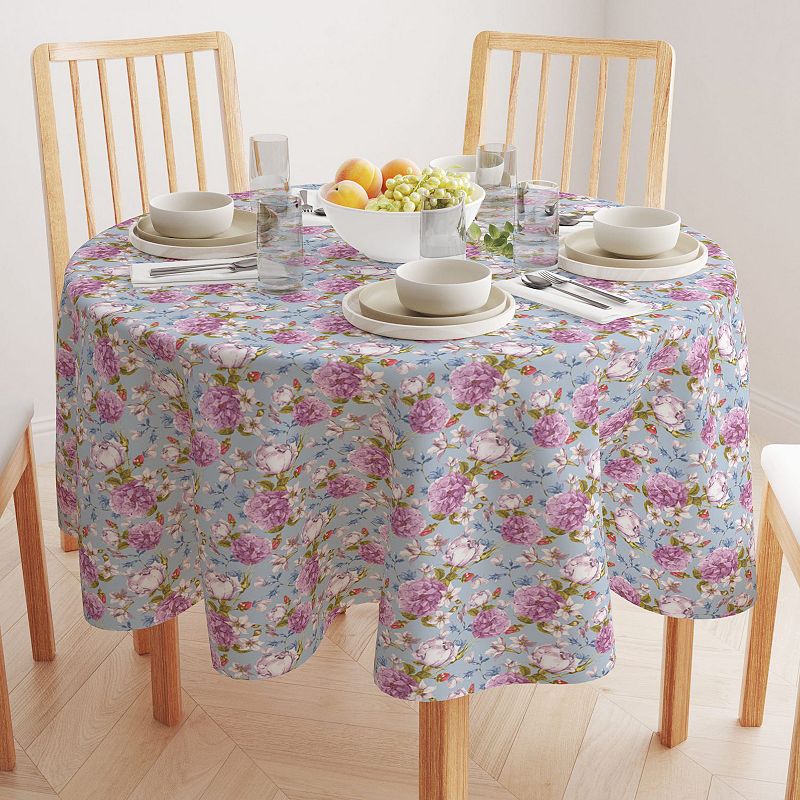 Round Tablecloth， 100% Polyester， 60 Round， Butterfly Vintage Floral