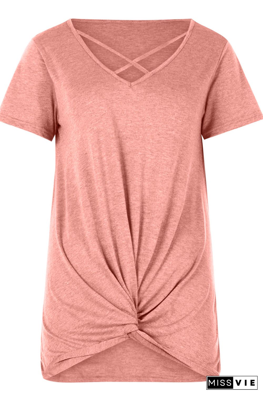 Criss-Cross Twisted Short Sleeves Tee Wholesale