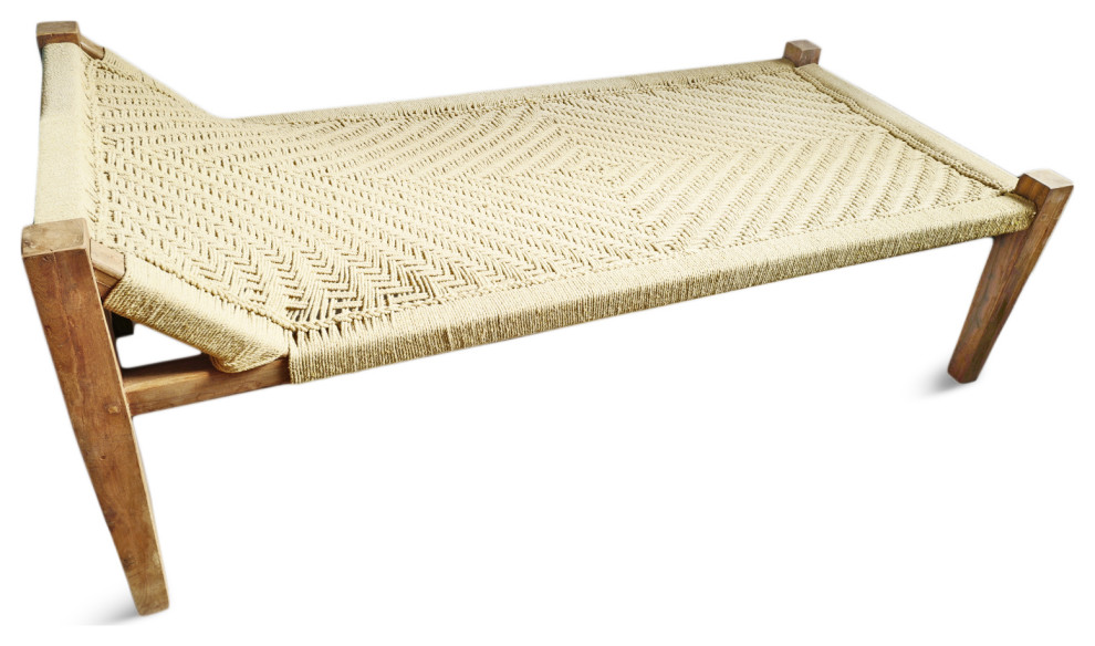 Teak and Rope Chaise Lounge Cot   Beach Style   Indoor Chaise Lounge Chairs   by Design Mix Furniture  Houzz