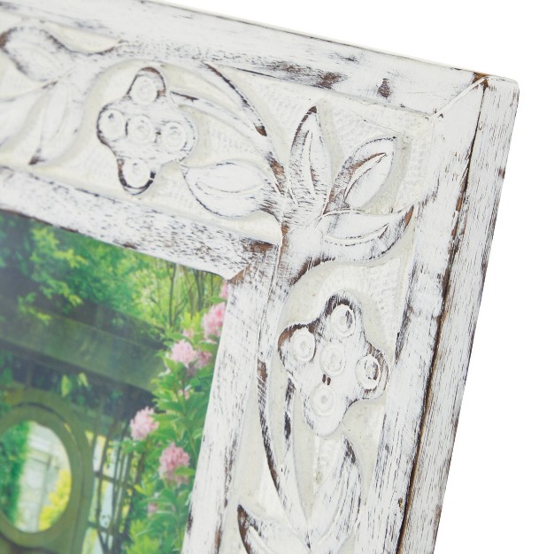 Mango Wood Floral Handmade Intricate Carved 1 Slot Photo Frame White Olivia amp May