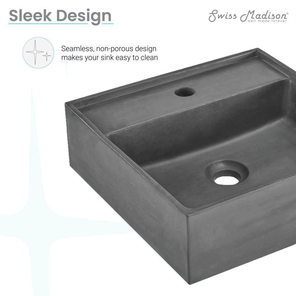 Swiss Madison Lisse 23.5 in. Concrete Rectangle Vessel Bathroom Sink in Dark Grey SM-VSC103E