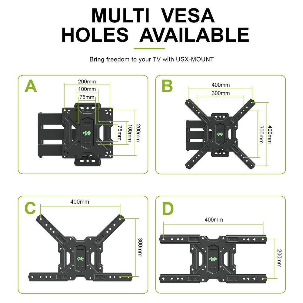 USX MOUNT Medium Full-Motion TV Mount for 26 in. to 55 in. Flat Screen TVs Max VESA 400x400mm and 60 lbs. HMM006