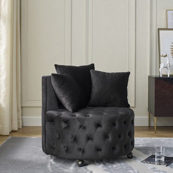 30 Round Velvet Swivel Chair with 3 Pillows and Button Tufted