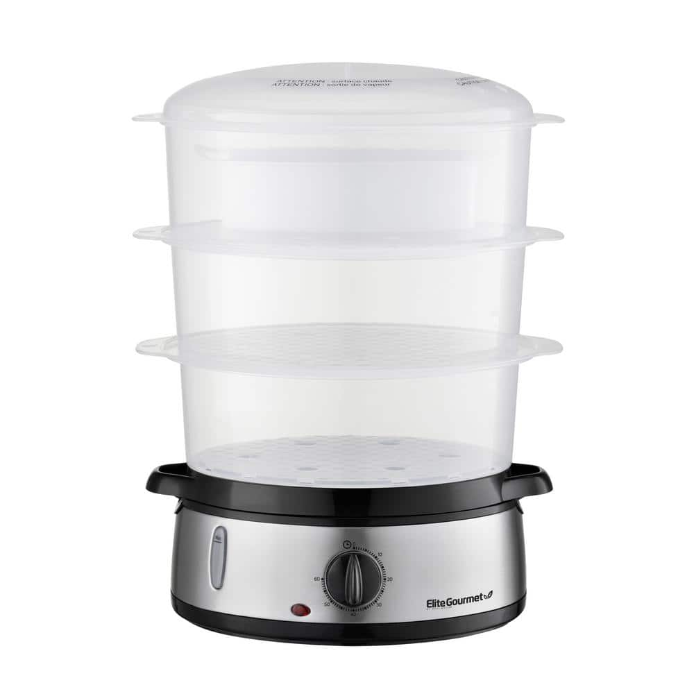 Elite Gourmet Gourmet 9 qt. 3-Tier Black Plastic Food Steamer EST4401