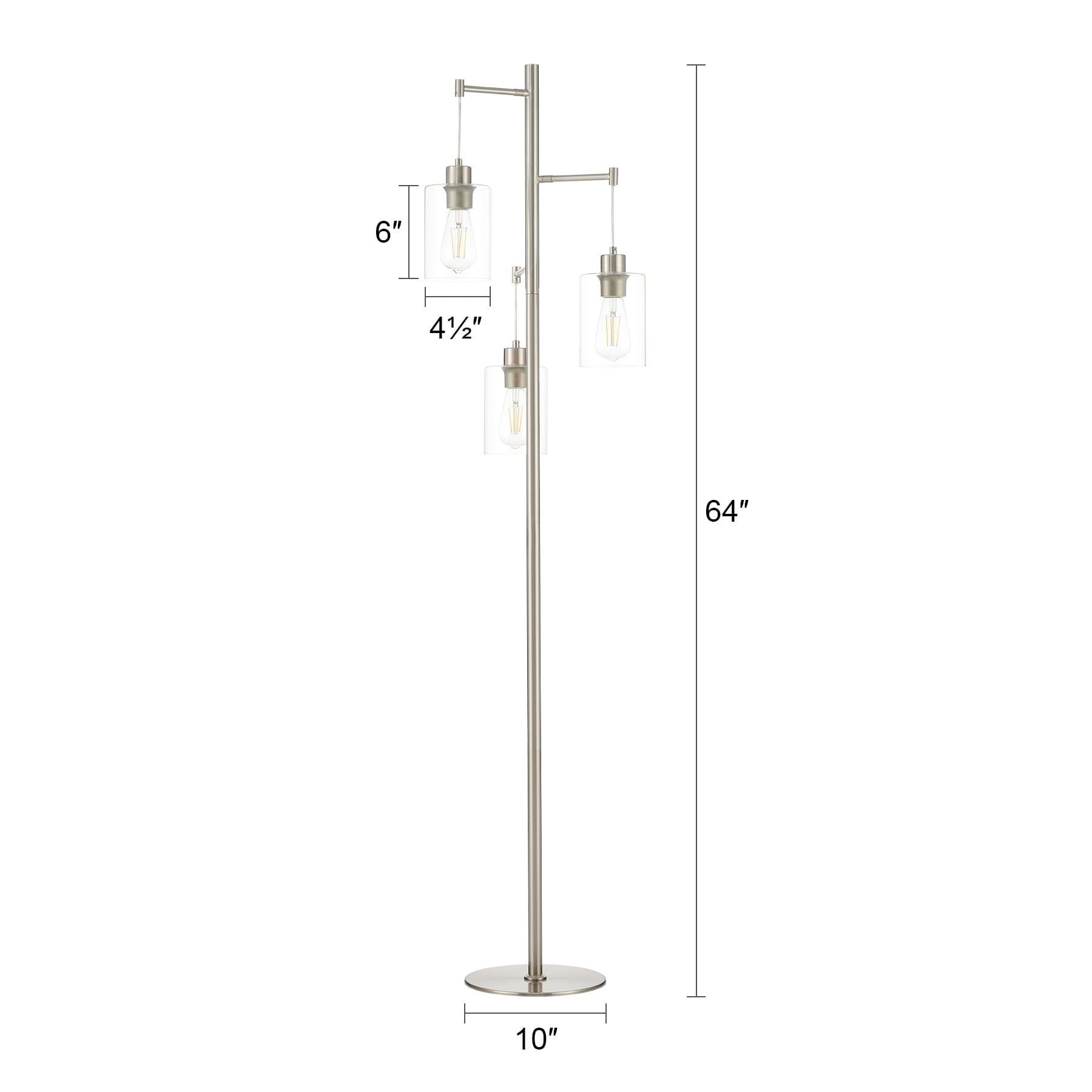 Bestco 64in Tall Floor Lamp for Living Room Reading Light with Glass Shades, Nickel