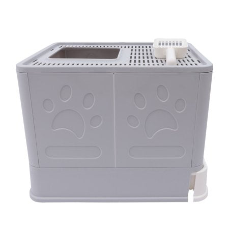 Cat Litter Box Hooded Covered Pet Toilet Foldable Design Large Space Semi-enclosed Drawer Construction Clear Door for Under 10kg/22lbs Body Weight