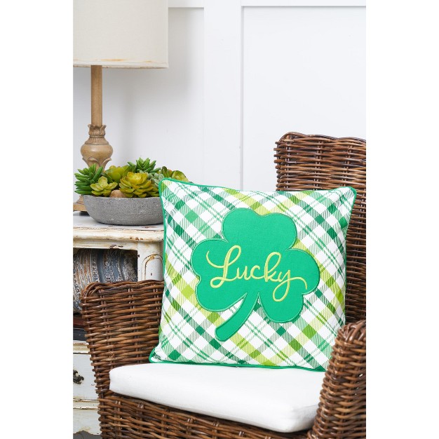 X 16 quot Lucky Clover St Patrick x27 s Day Plaid Pillow