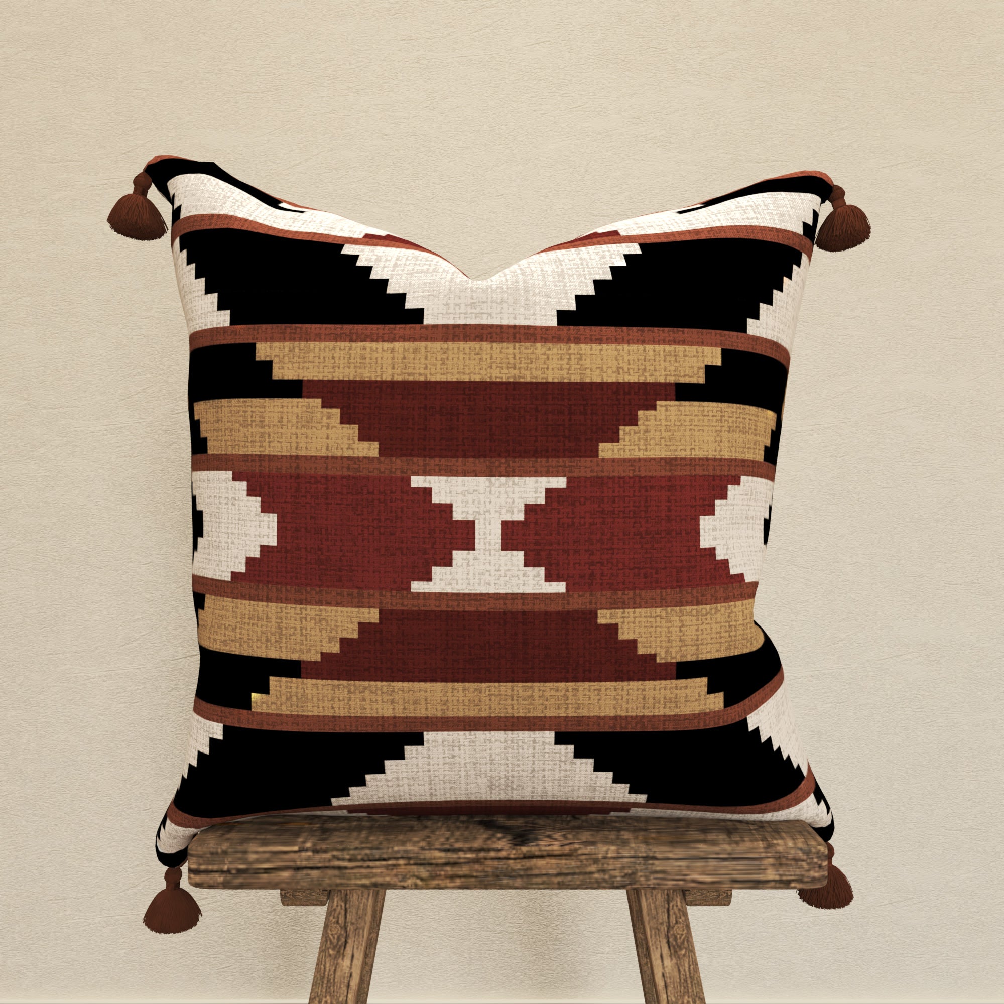 Decorative Throw Pillow Cover, 18” x 18”, Bold Southwest Inspired Textural Print in Red, Tan, and Black on Faux Linen Creating a Comfortable and Stylish Update to any Living Room, Bed, and Sofa