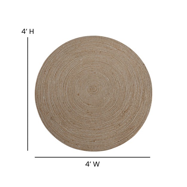 Emma And Oliver Round Braided Design Natural Jute And Polyester Blend Indoor Area Rug 4 Foot