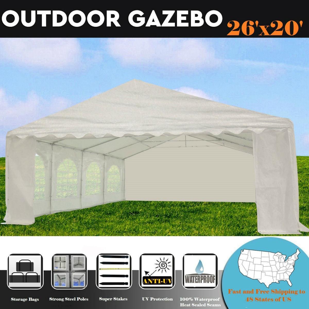 26'x20' PE Waterproof Party Tent Wedding Canopy Shelter - White - By DELTA Canopies