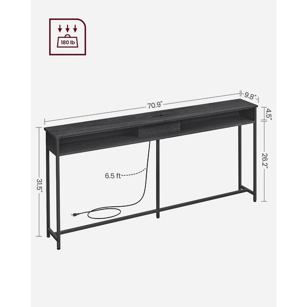 Narrow Console Table - 70.9 Inch Sofa Table with 2 Outlet and 2 USB Ports， Long Entryway Table， Home Office or Living Room