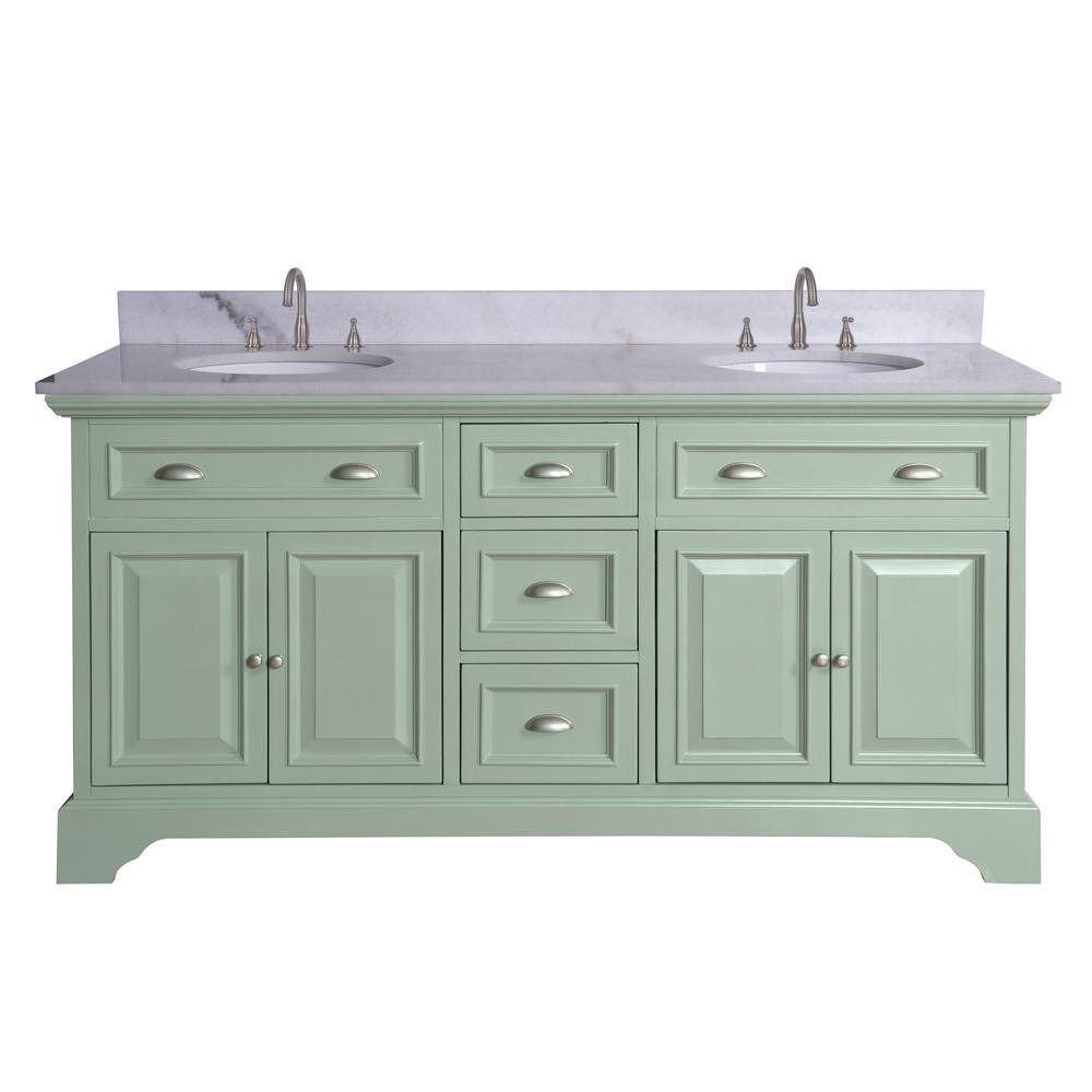 Home Decorators Collection Sadie 67 in. W x 21.5 in. D x 35 in. H Vanity in Antique Light Cyan with Marble Vanity Top in Natural White MD-V1836