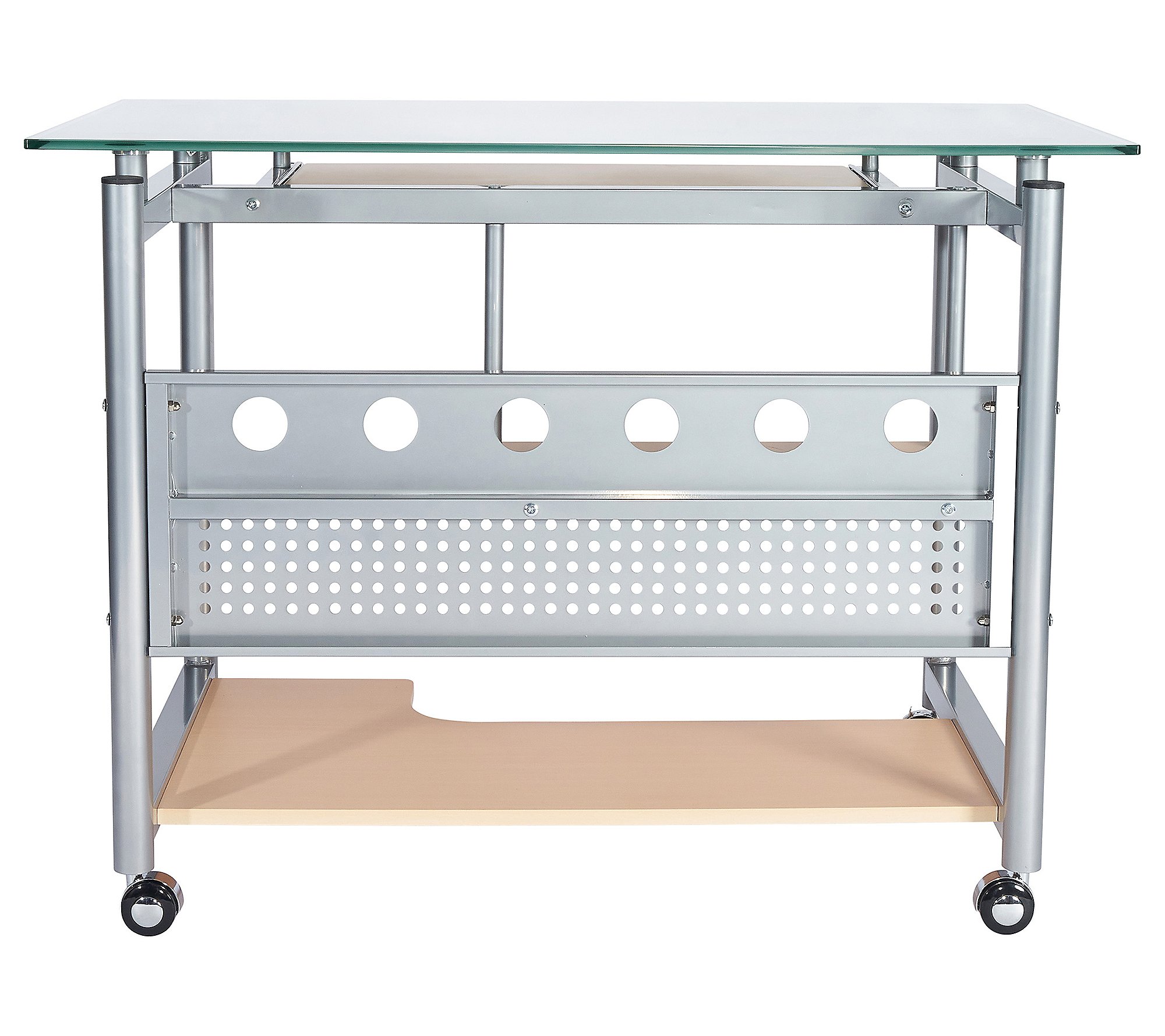 Techni Mobili Rolling Computer Desk W Glass Top Steel Frame