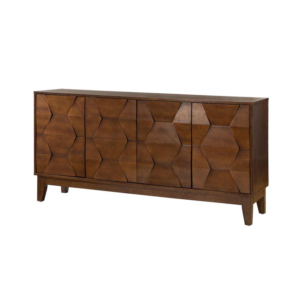 JAYDEN CREATION Kamis Modern Walnut 60 in. Hexagonal Embellishments Sideboard with Solid Wood Legs SBHM0574-WALNUT