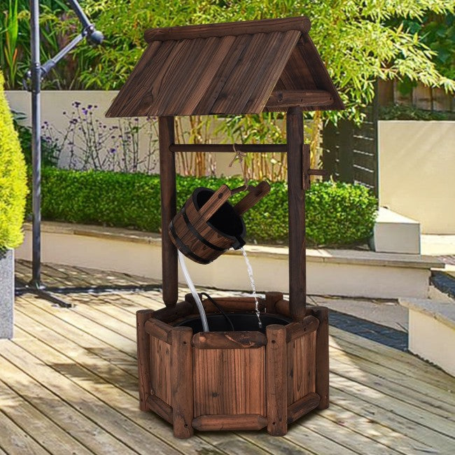 Garden Rustic Wishing Well Water Fountain Wooden Outdoor Electric Backyard Pump