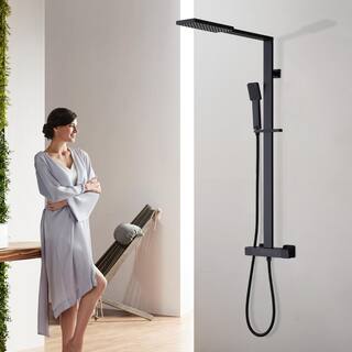 Satico 2-spray Square 9 in. Wall Mounted Shower Faucet System in Matte Black MBSS0006RB