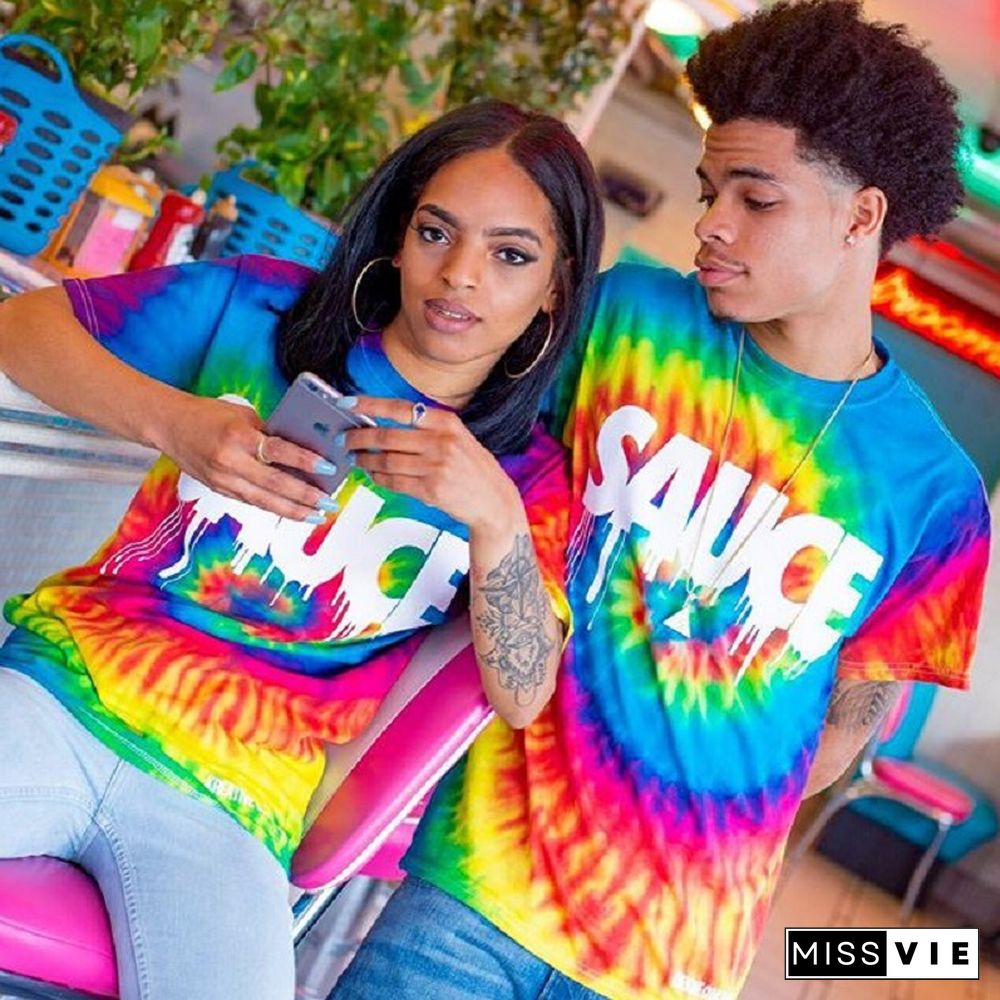 Hot Style Color Printed Short Sleeve Couple's Casual T-Shirt