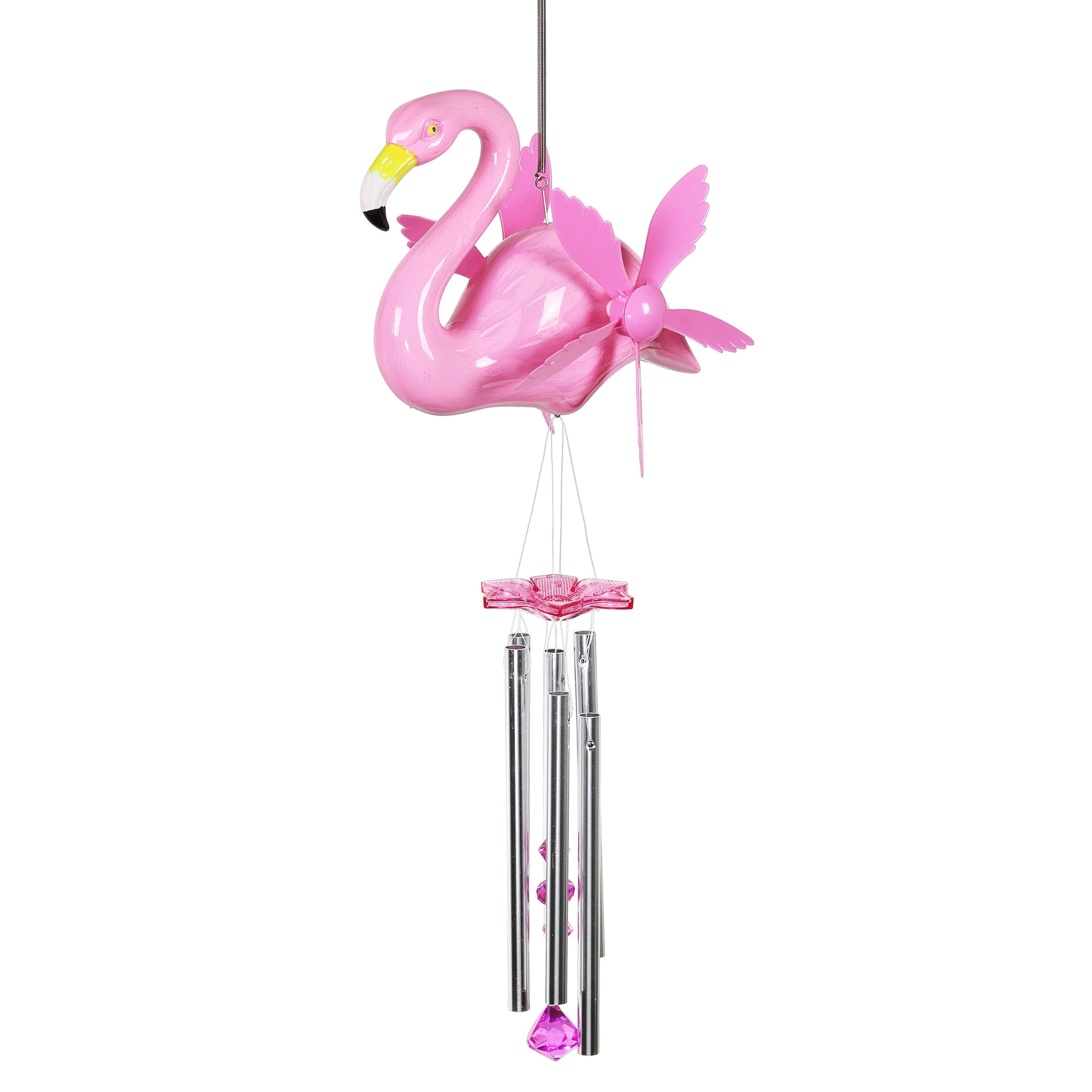 Exhart Large WindyWings Whirligig Pink Flamingo Spinning Wind Chime ， 11 by 24 inch， Plastic for Home décor， Patio， Outdoor Indoor Gardening Yard Pathway Decoration