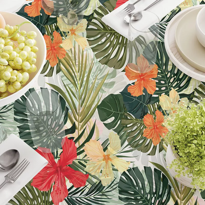 Square Tablecloth， 100% Polyester， 70x70， Hibiscus Garden