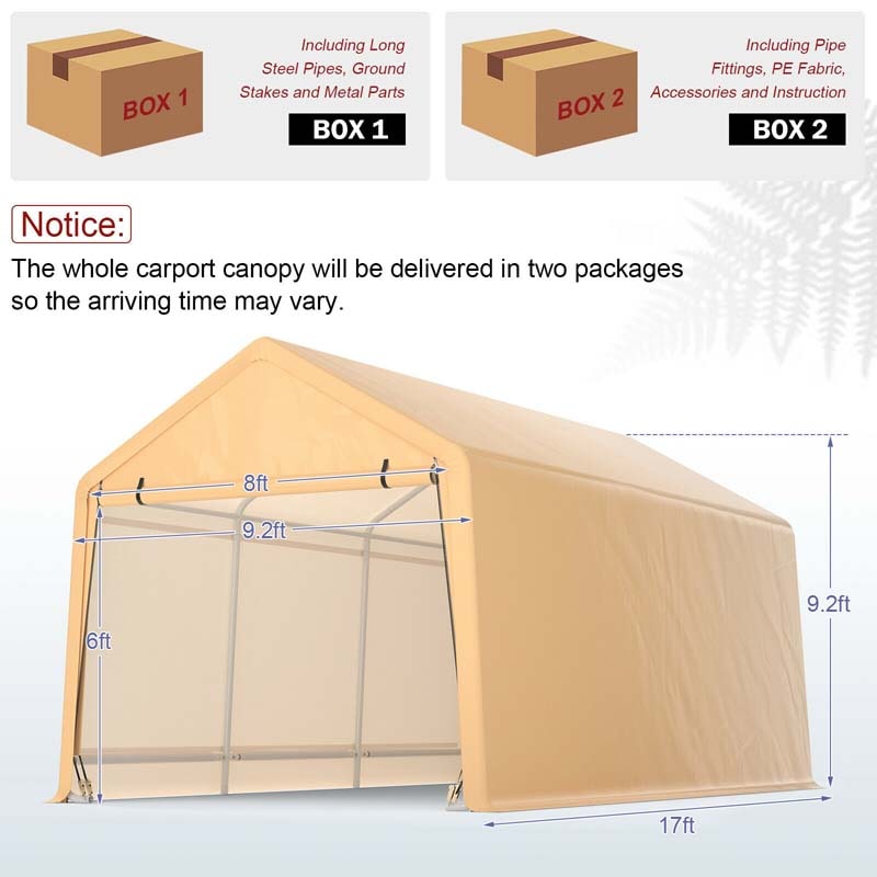 9 x 17 FT Heavy Duty Carport Portable Garage with Roll-up Door, Storage Shelter Car Port Canopy Tent for Auto Truck Boat SUV