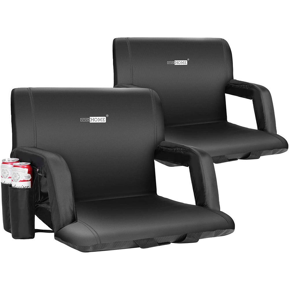 VIVOHOME Black Reclining Stadium Seat Chair for Bleachers with Padded Backrest Armrests and 2-Pockets (2-Pack) X0020F9B9P