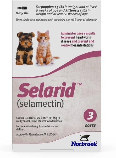 Selarid Topical Solution for Puppies and Kittens， 0-5 lbs， (Mauve Box)