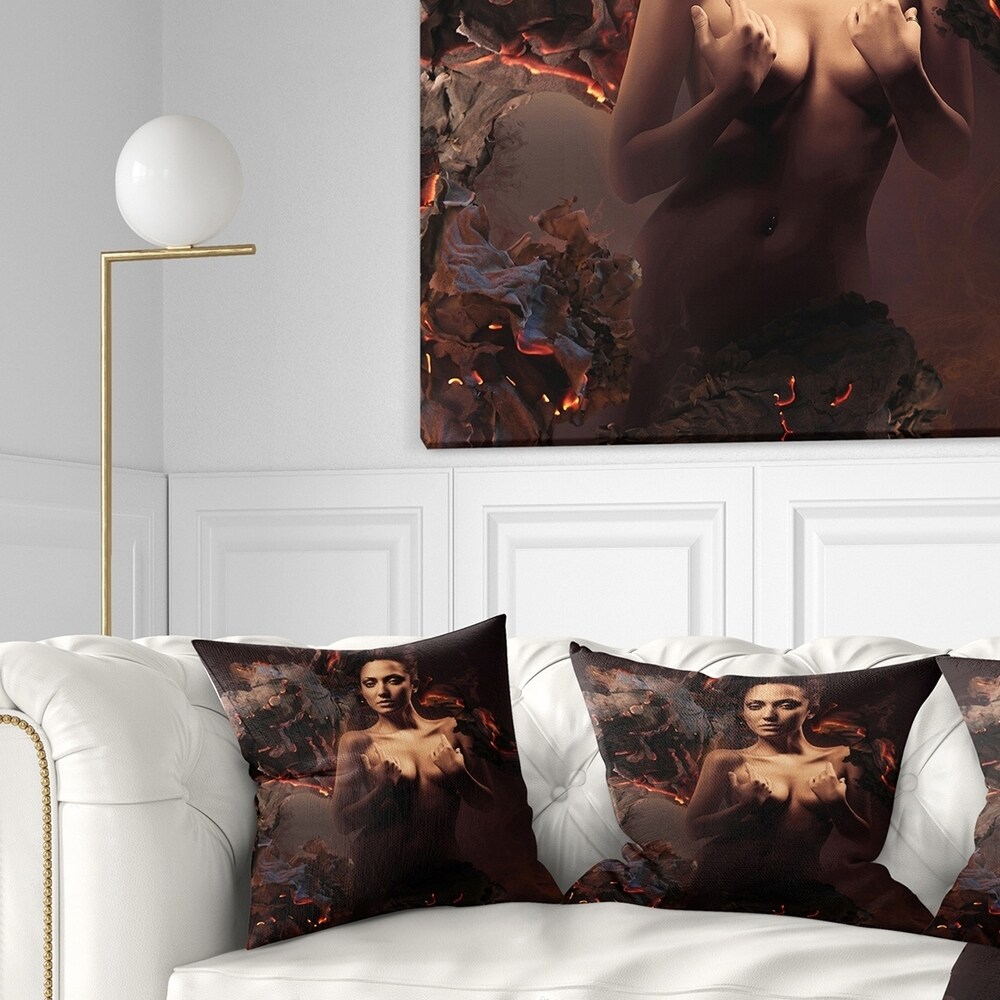 Designart 'Sexy Nude Woman in Burning Paper' Portrait Throw Pillow