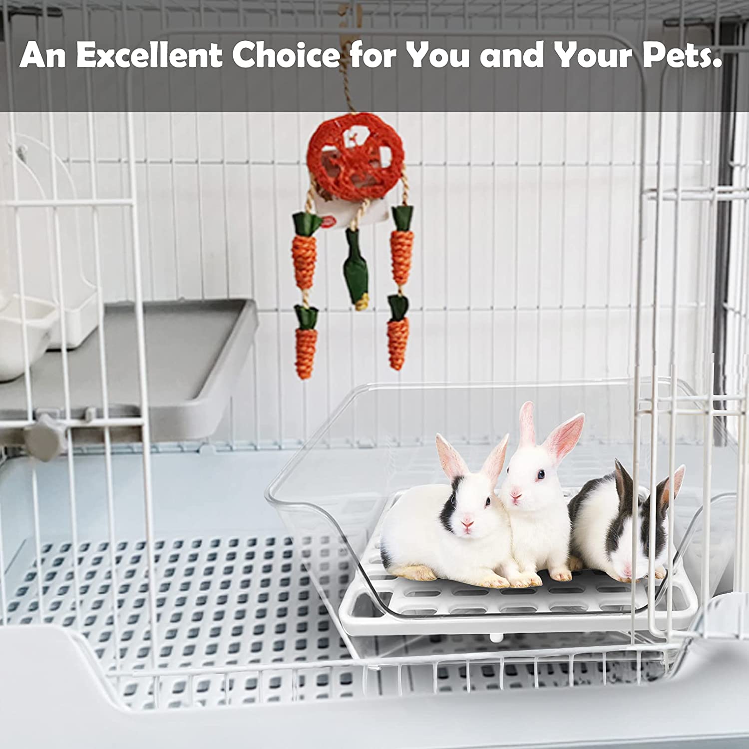 Hamiledyi Rabbit Litter Box Transparent Bunny Corner Litter Bedding Box Small Pet Litter Pan Cage Potty Trainer Pet Toilet with Cleaning Tools for Guinea Pigs Chinchilla Ferret(White)