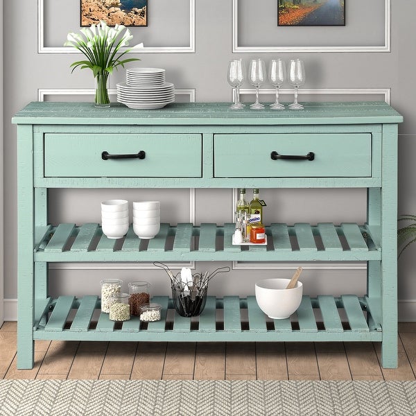 Retro Console Table for Entryway with Drawers and Shelf Living Room